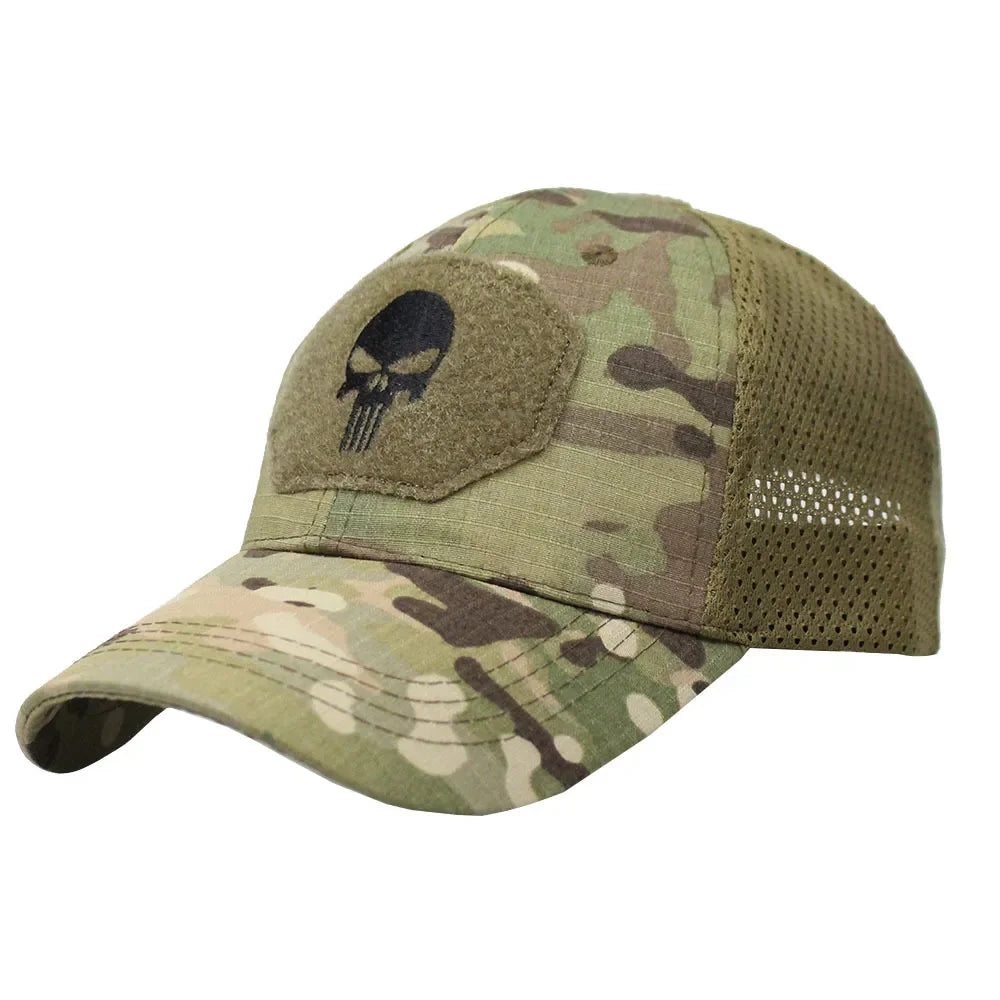 Men's Camo Seals Skull Tactical Baseball Caps for Women Summer Airsoft Military Outdoor Mesh Snapback Cap Sun Visor Trucker Hats