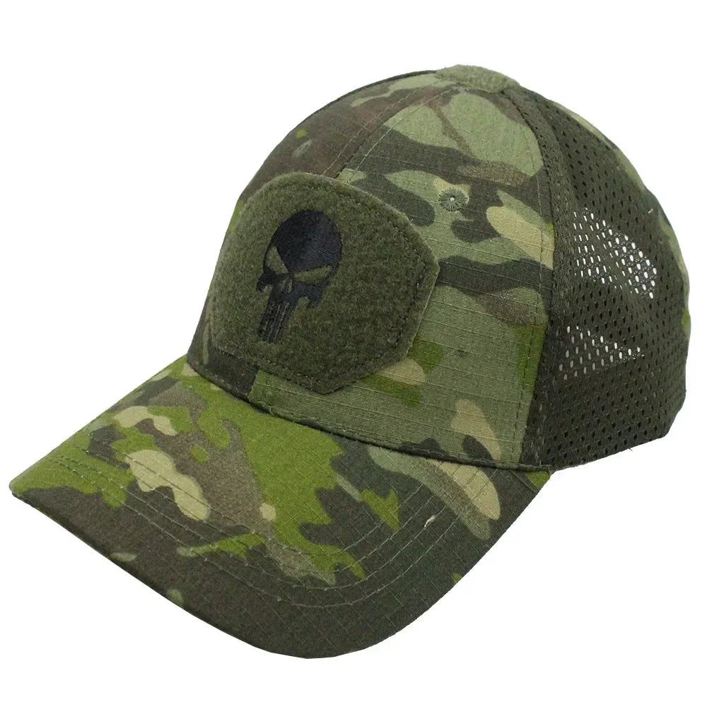 Men's Camo Seals Skull Tactical Baseball Caps for Women Summer Airsoft Military Outdoor Mesh Snapback Cap Sun Visor Trucker Hats