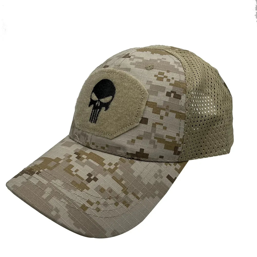 Men's Camo Seals Skull Tactical Baseball Caps for Women Summer Airsoft Military Outdoor Mesh Snapback Cap Sun Visor Trucker Hats