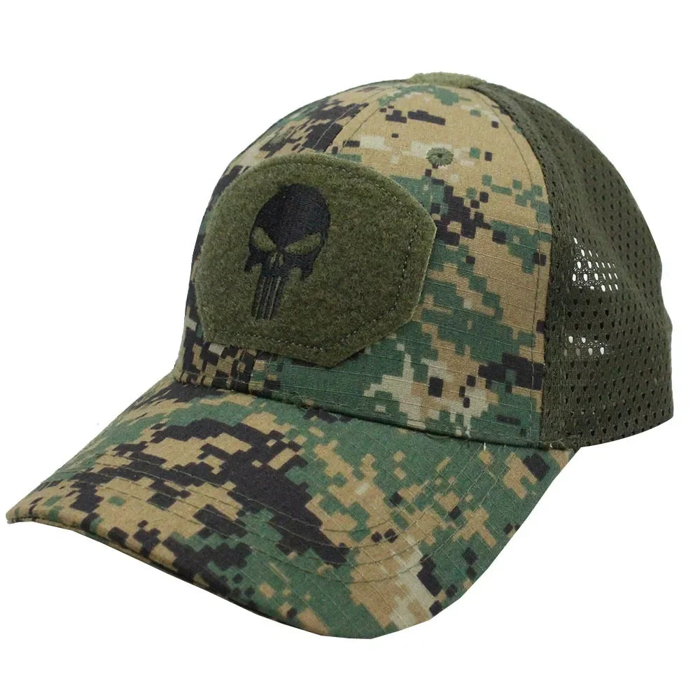 Men's Camo Seals Skull Tactical Baseball Caps for Women Summer Airsoft Military Outdoor Mesh Snapback Cap Sun Visor Trucker Hats