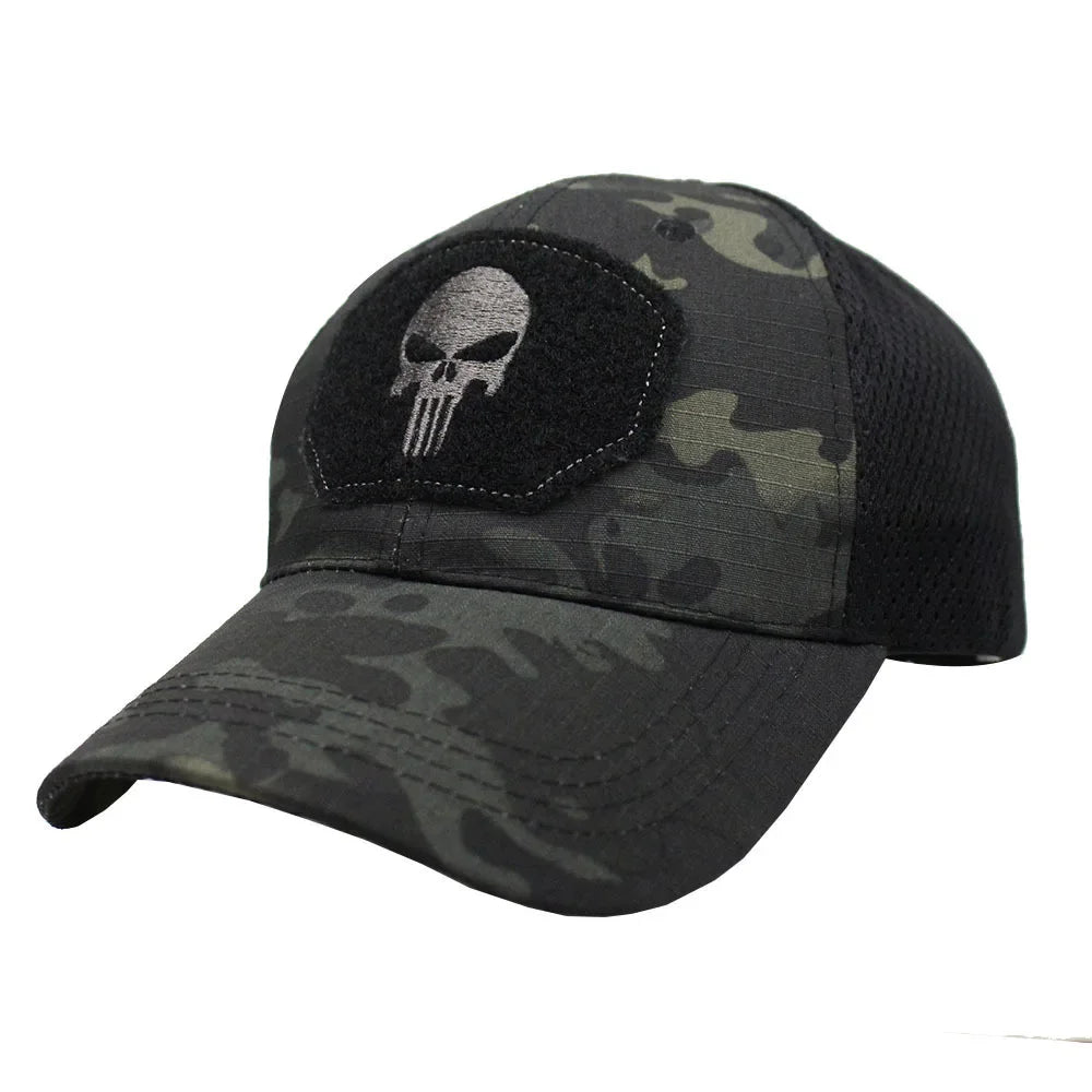 Men's Camo Seals Skull Tactical Baseball Caps for Women Summer Airsoft Military Outdoor Mesh Snapback Cap Sun Visor Trucker Hats